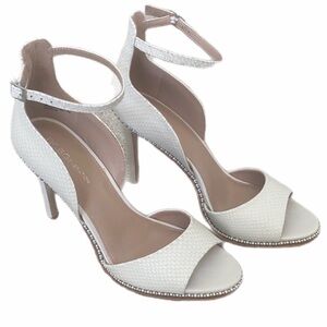 BCBGeneration Janina Ivory Textured silver studded Ankle Strap Heels size 10M